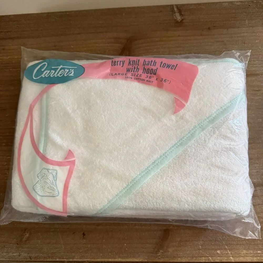 Vintage Carters Baby 100% Cotton Hooded Bath Towel New In Package White